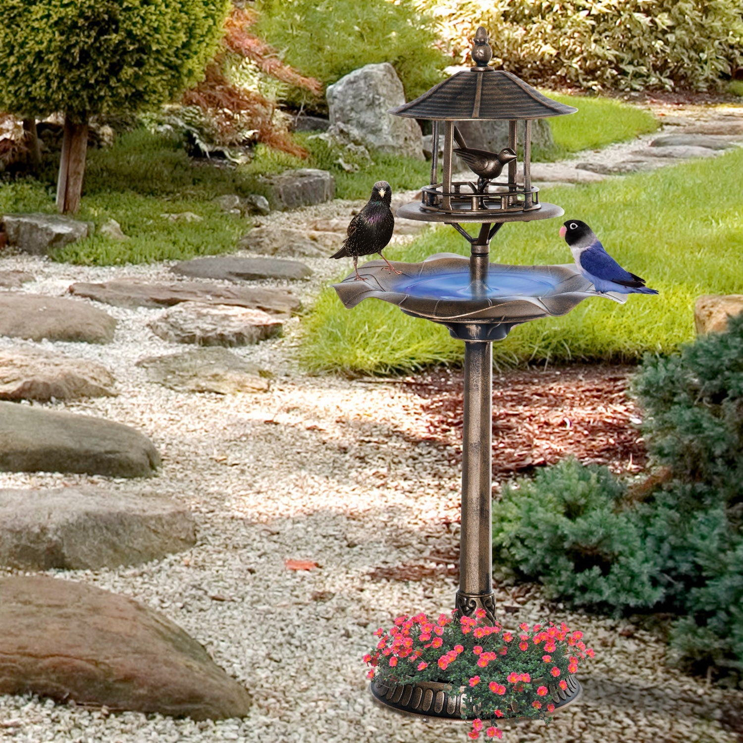 28" Bird Bath with Fleur De Lis Pattern